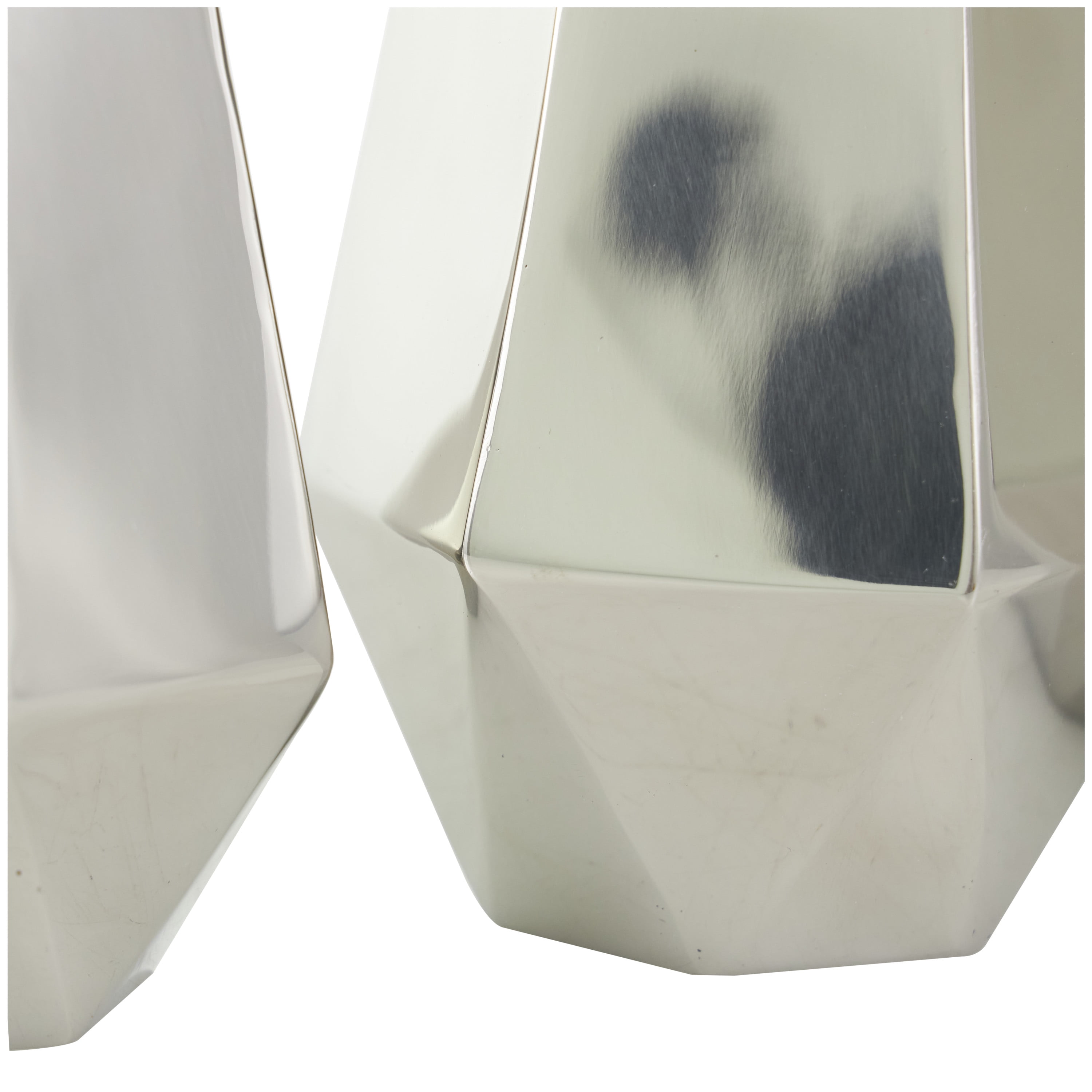 DecMode 10", 8", 6"H Geometric Hexagon Shaped Silver Stainless Steel Vase with Varying Heights, Set of 3