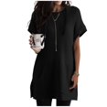 thumbnail image 2 of UYISJ Womens Summer Oversized Shirts 2024 Trendy Short Sleeve Waffle Knit Side Slit Tunic Loose Fit Tops with Pockets Casual Blouse, 2 of 7