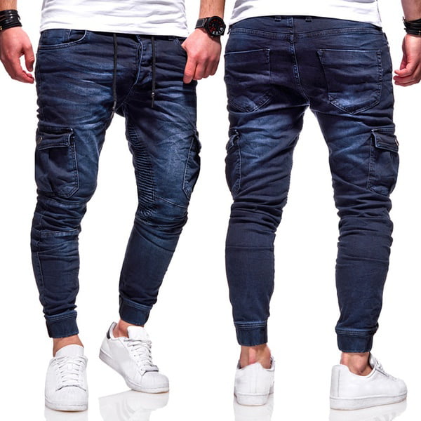 Mens Fashion Skinny Jeans Denim Pant With Pockets Cargo Combat Denim ...