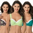 thumbnail image 6 of Curve Muse Women's Plus Size Underwired Unlined Balconette Cotton Bra-3Pack-DARK GREEN,LEMON,BLACK PRINT-34C, 6 of 7