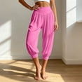 thumbnail image 2 of Arlun Women's Summer Tapered Leg Capri Pants Pleated Elastic High Waist Cropped Trousers Soft Comfortable Solid Color Harem Pant for Yoga Workout and Everyday Casual Wear 1-Hot Pink XXL, 2 of 6