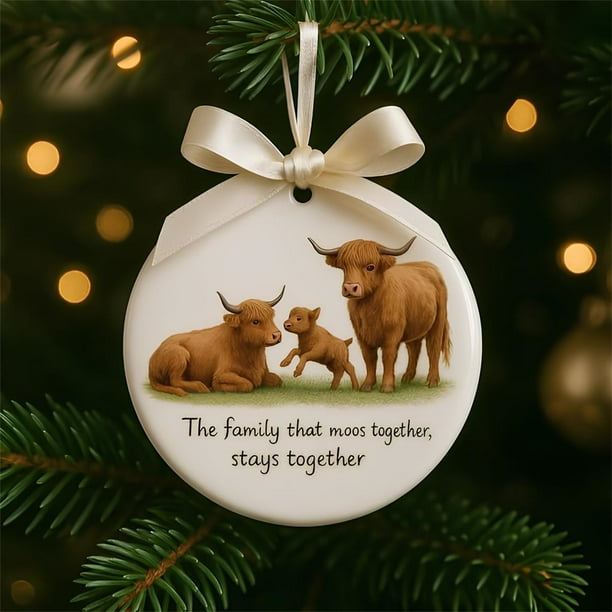 Adornos navideños de vaca | Adornos personalizados para el árbol de Navidad 2025 | Adorno impreso de doble cara de 8 cm para regalar