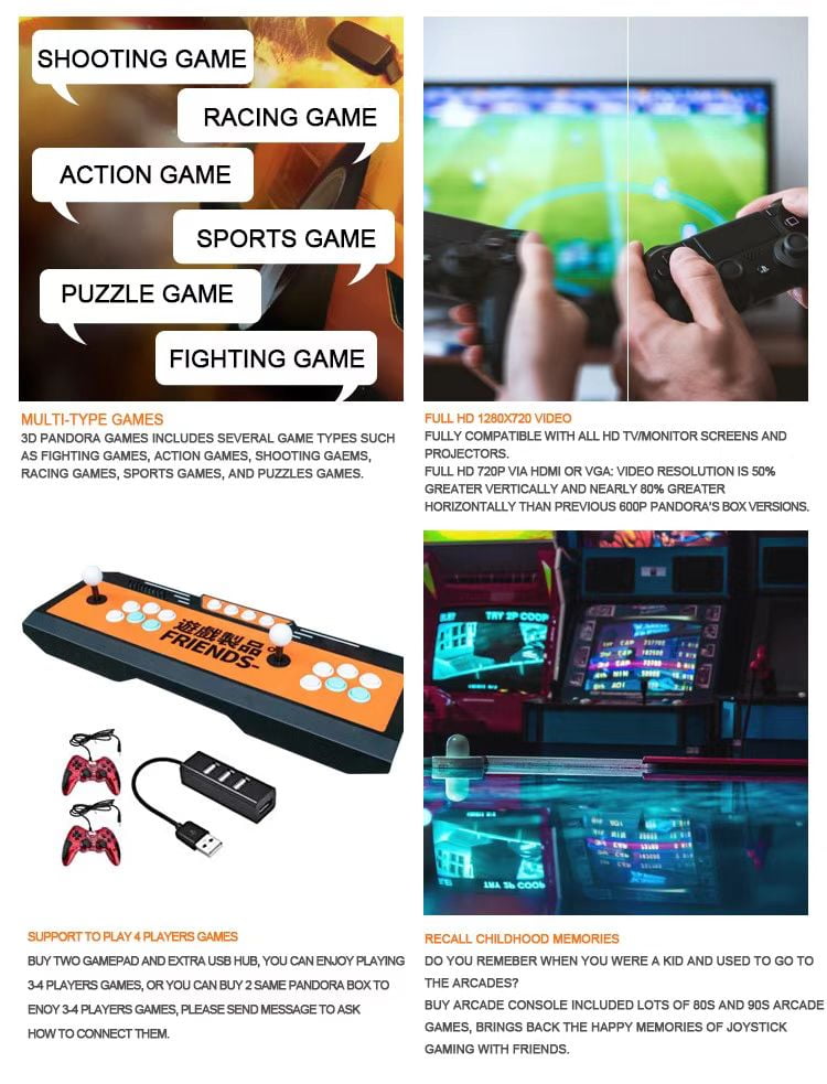 1280x720P Pand0ra Games Arcade Game Console, 6000 Games Installed, WiFi Function to Add More Games, Support 3D Games, Search/Save/Hide/Pause Games