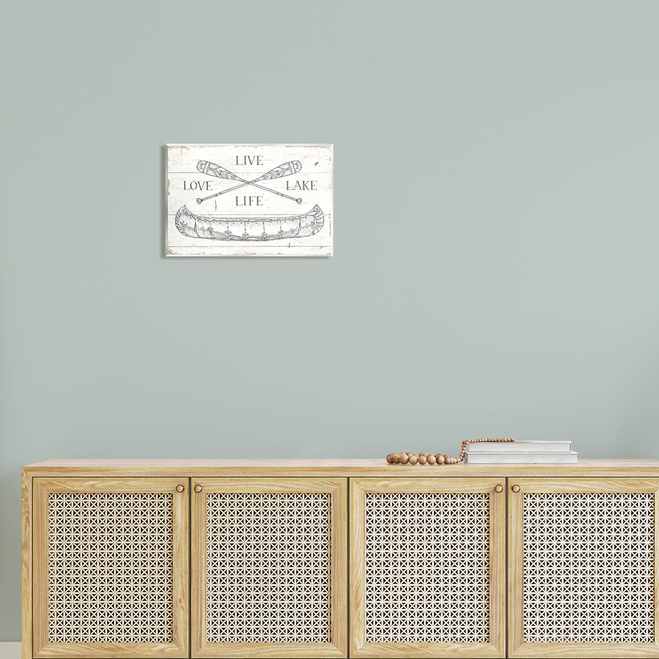 Stupell Industries Live Love Lake Rustic Canoe Oars Graphic Art Unframed Art Print Wall Art, Design by Daphne Brissonnet