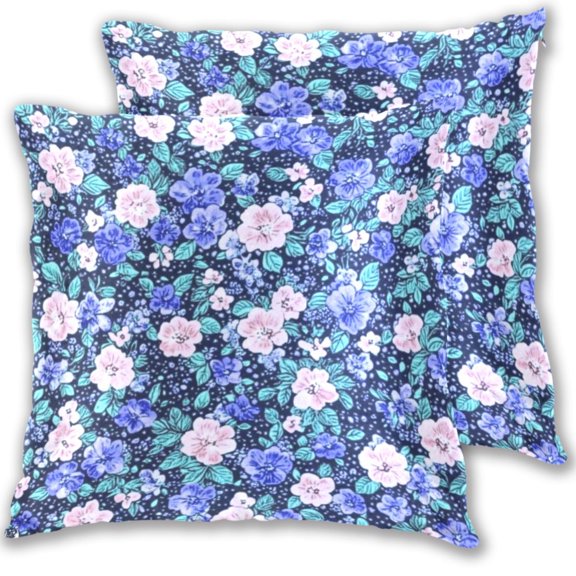Pink and Blue Floral Throw Pillow Covers 16x16 Inch 2 Packs Decorative Square for Living Room Couch Bed Sofa
