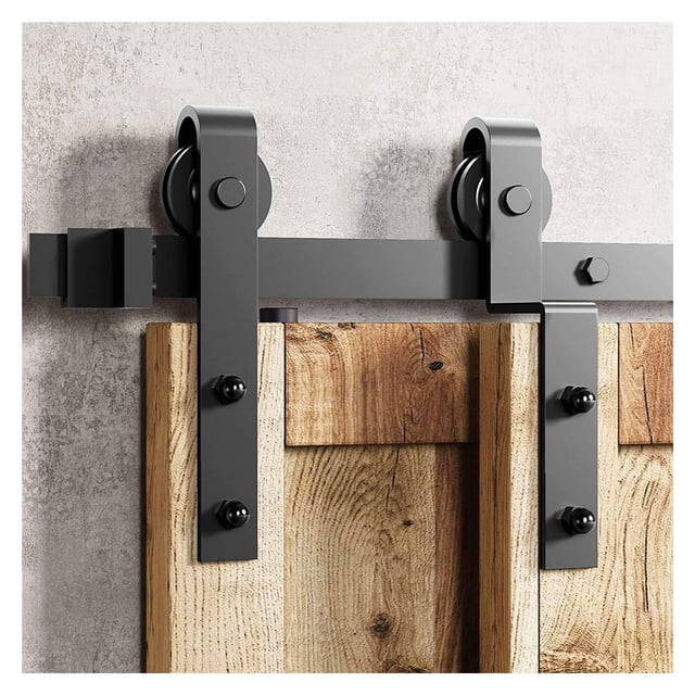 Kit de Quincaillerie pour Porte Coulissante de Grange 6/6.6 Pieds, Piste Simple Rustique pour Portes Doubles avec Rouleaux Design Classique, Robuste et Durable