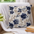 thumbnail image 3 of Pillow Covers 26x26 Set of 2, Navy Indigo Florals Throw Pillow Covers Decorative Couch Cushion Cover, Farmhouse Botanical Peonies Leaves Microfiber Soft Square Pillowcases for Bedroom Living Room, 3 of 9