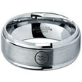 thumbnail image 2 of Tungsten Horoscope Aquarius Band Ring 8mm Men Women Comfort Fit Gray Step Bevel Edge Brushed Polished, 2 of 4