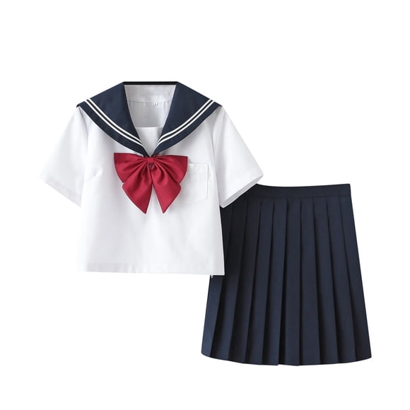 MEZZALL Girl Outfit Kawaii Girl High School Skirt Outfits Sailor's Suit Student Suit Cute Toddler Dailywear, Black, XL