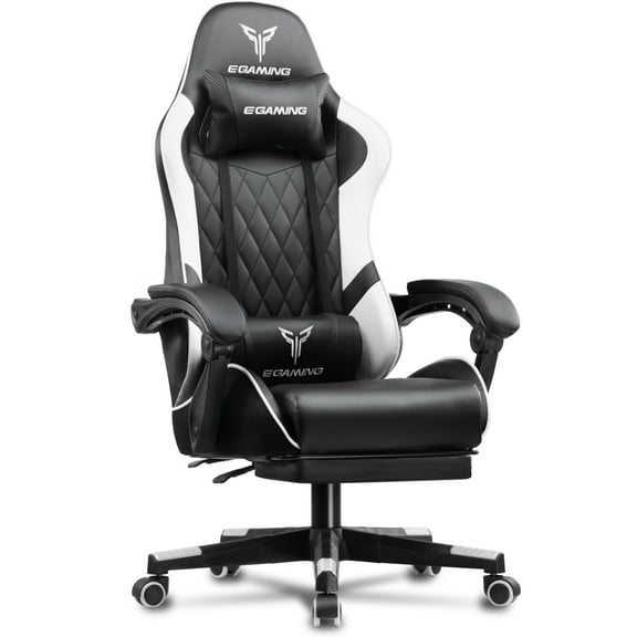 GTPLAYER Gaming Chair Ergonomic Computer Desk Chair with Footrest and Lumbar Support, White