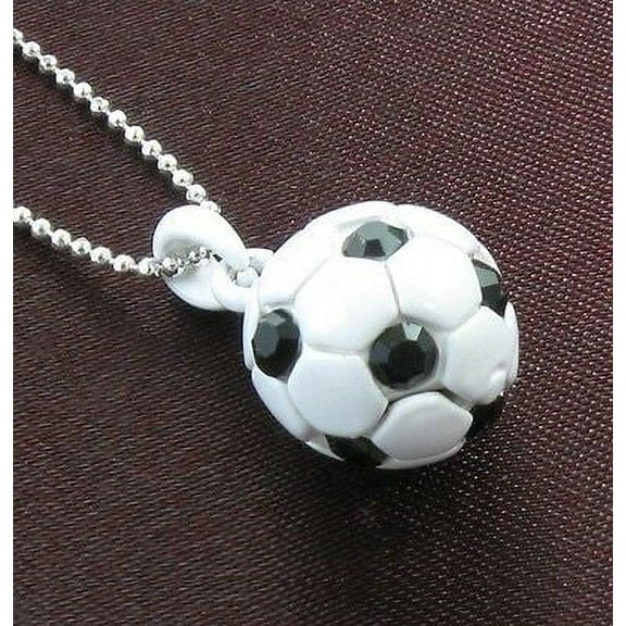 Soccer Ball Jet Black Crystal Rhinestones Sport Necklace Chain Charm Pendant NEW