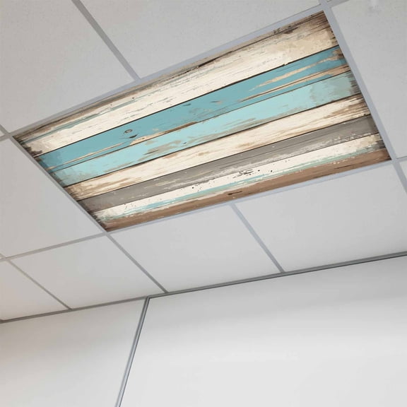 Farmhouse Blue Grey Brown Magnetic Fluorescent Light Covers for Ceiling Lights 2 x 4 Feet, Vintage Ombre Wooden Office Classroom Kitchen Drop Ceiling Light Covers Lighting Filters Shade Panel 1 Pack