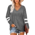 thumbnail image 1 of Sonducket Camiseta de mujer a rayas de manga larga básica con cuello en V blusa suelta informal Prendas para la parte del cuerpo Gris M, 1 of 6