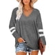 thumbnail image 1 of Sonducket Camiseta de mujer a rayas de manga larga básica con cuello en V blusa suelta informal Prendas para la parte del cuerpo Gris M, 1 of 6