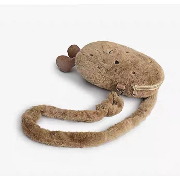 Bolso cruzado de patata de felpa, lindo bolso novedoso con correa para el hombro, marrón, mochila extraña