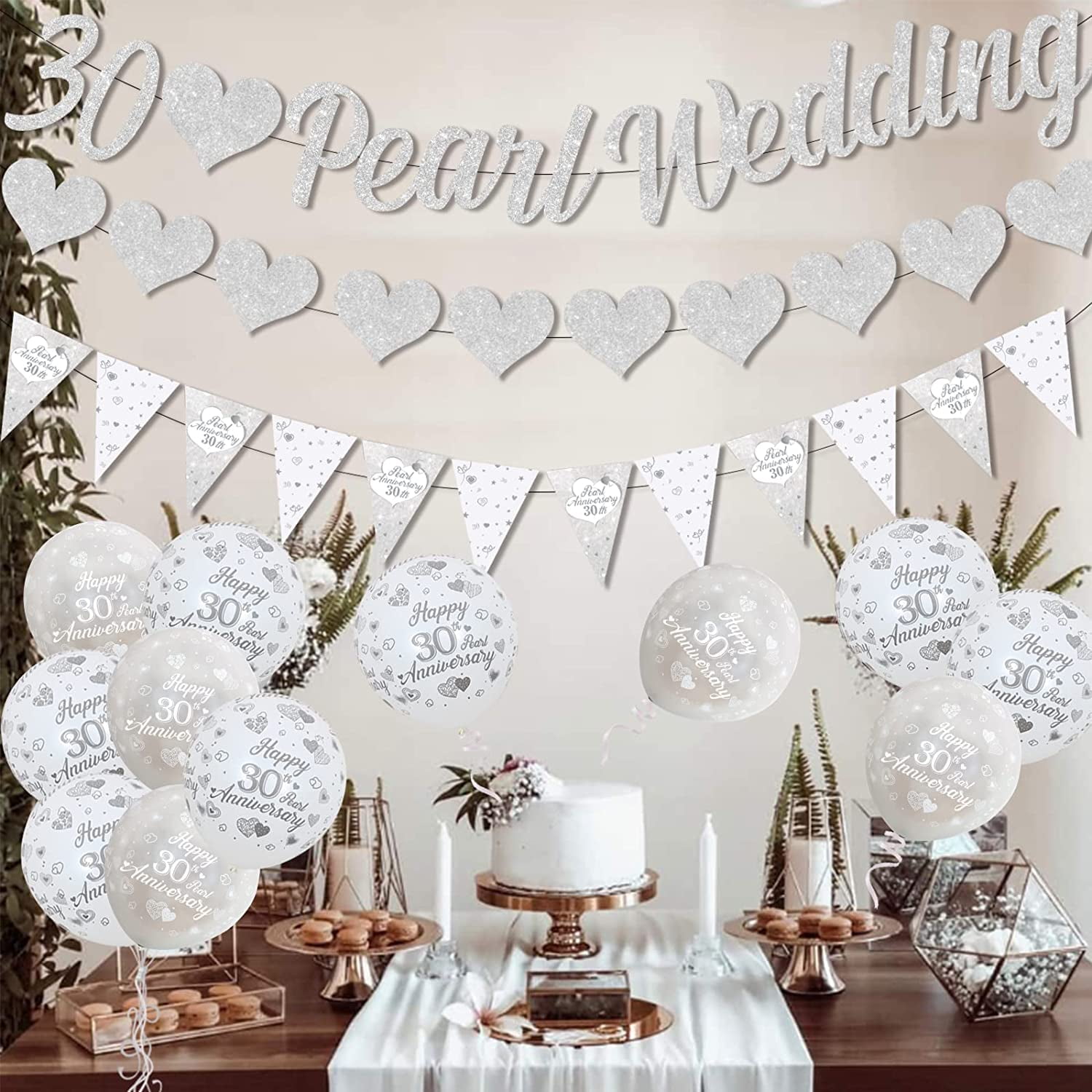 30th Anniversary Decorations, 30th Silver Wedding Glitter Banners, 30th  Anniversary Bunting Flag and Balloons for Anniversary Party Supplies -  Walmart.com, image size:1500x1500