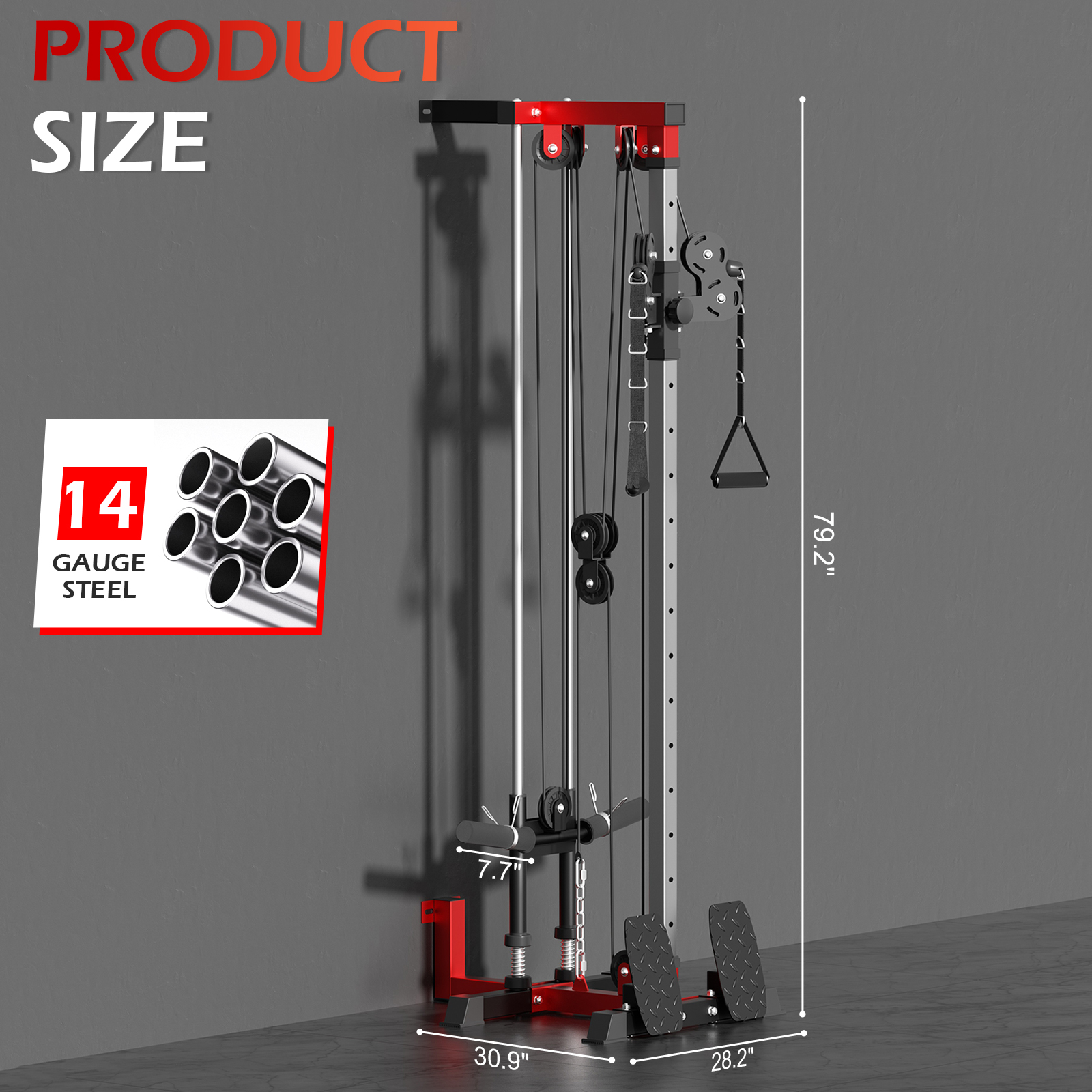Wall Mount Cable Station, Space Saving LAT Pull-Down Machine18 Positions Dual Pulley System High/Low Cable Crossover Machine for Home Gym
