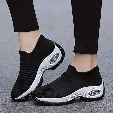 

SZHCYQ Women‘s Height-Increasing Flying Woven Air Cushion Walking Shoes - Two-Tone Casual Sneakers with Slip-On Design