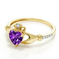 thumbnail image 3 of Gem Stone King 10K Yellow Gold Irish Celtic Claddagh Purple Amethyst and Diamond Accent Women Engagement Ring (0.71 Cttw, Available in Size 5, 6, 7, 8, 9), 3 of 6