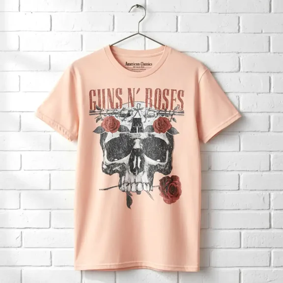 Guns N Roses Flower Skull Men's T Shirt (Peach, AdultS)