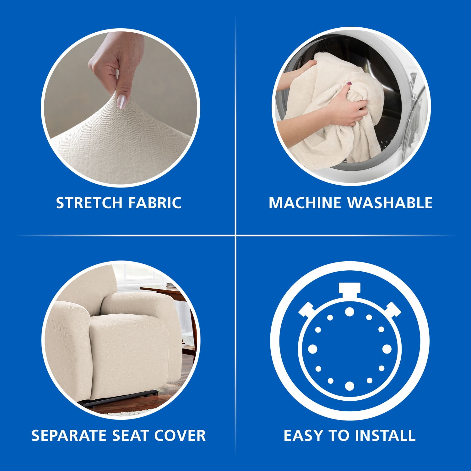 (2 pack) Mainstays Herringbone Stretch-to-Fit Fabric Recliner Slipcover, 4-Piece, Tan
