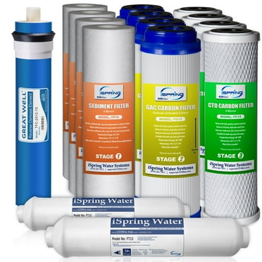 iSpring F15-75 2-Year Replacement Supply Filter Cartridge Pack Set for Standard 5-Stage Reverse Osmosis RO Systems, 15 Piece, White