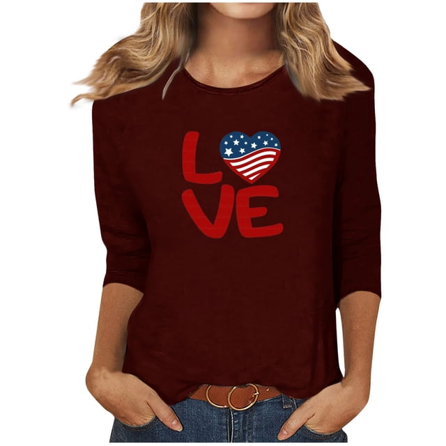 Blusas para Mujeres Casual 3/4 Manga Cuello Redondo Impreso Suelto, Mujer 3/4 Manga Tops Y Blusas para Diario