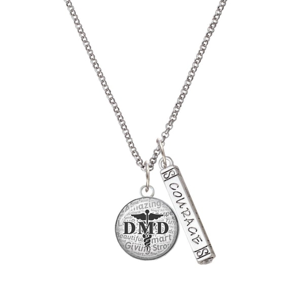 Delight Jewelry Silvertone Domed Black DMD Silvertone Courage Strength Wisdom Honesty Bar Charm Necklace, 23"
