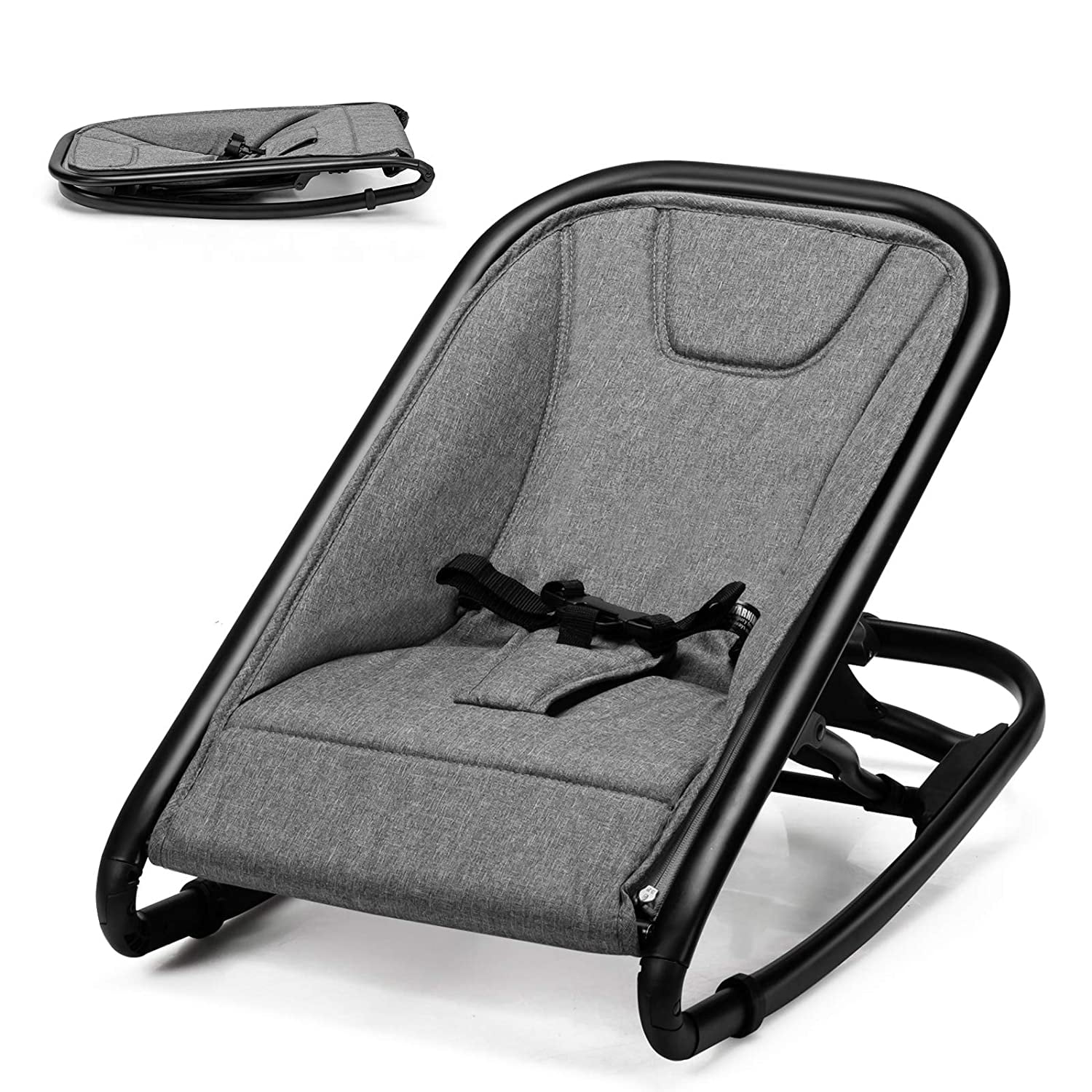 2 in 1 Baby Bouncer, Portable Baby Rocker with 3Point Harness, Folding