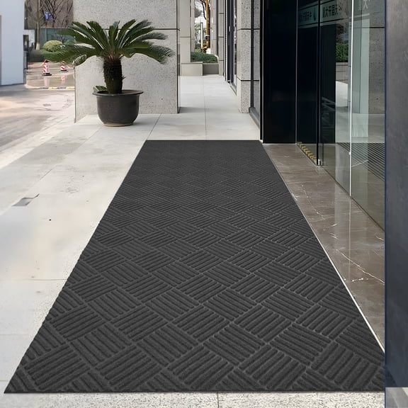 PPOSFPH 3 x 10 ft Commercial Floor Mat Entrance Mat, Non-Slip Runner Rug with Rubber Backing, Indoor Outdoor Utility Rug for Home Office High Traffic Area, Grey