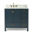 thumbnail image 2 of Ariel Cambridge 37 In. Left Offset Rectangle Single Sink Vanity With Carrara White Marble 0.75 In Countertop In Midnight Blue, 2 of 10