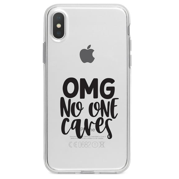 DistinctInk Clear Shockproof Hybrid Case for iPhone XS Max (6.5" Screen) - TPU Bumper Acrylic Back Tempered Glass Screen Protector - OMG No One Cares - Black