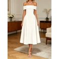 thumbnail image 3 of White Off-Shoulder Fit & Flare Midi Dress For Women, 3 of 8