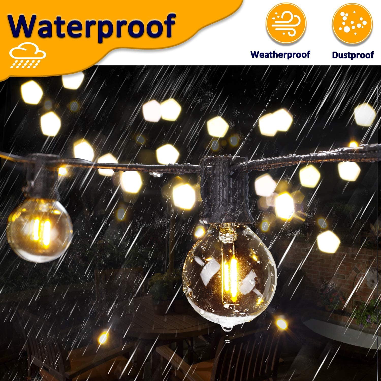 Globe Outdoor String Lights 2 Pack, 25 FT Patio Lights with 27 G40 Shatterproof LED Bulbs (2 Spare), Waterproof Hanging Lights String for Outside Backyard, Porch, Deck, Party
