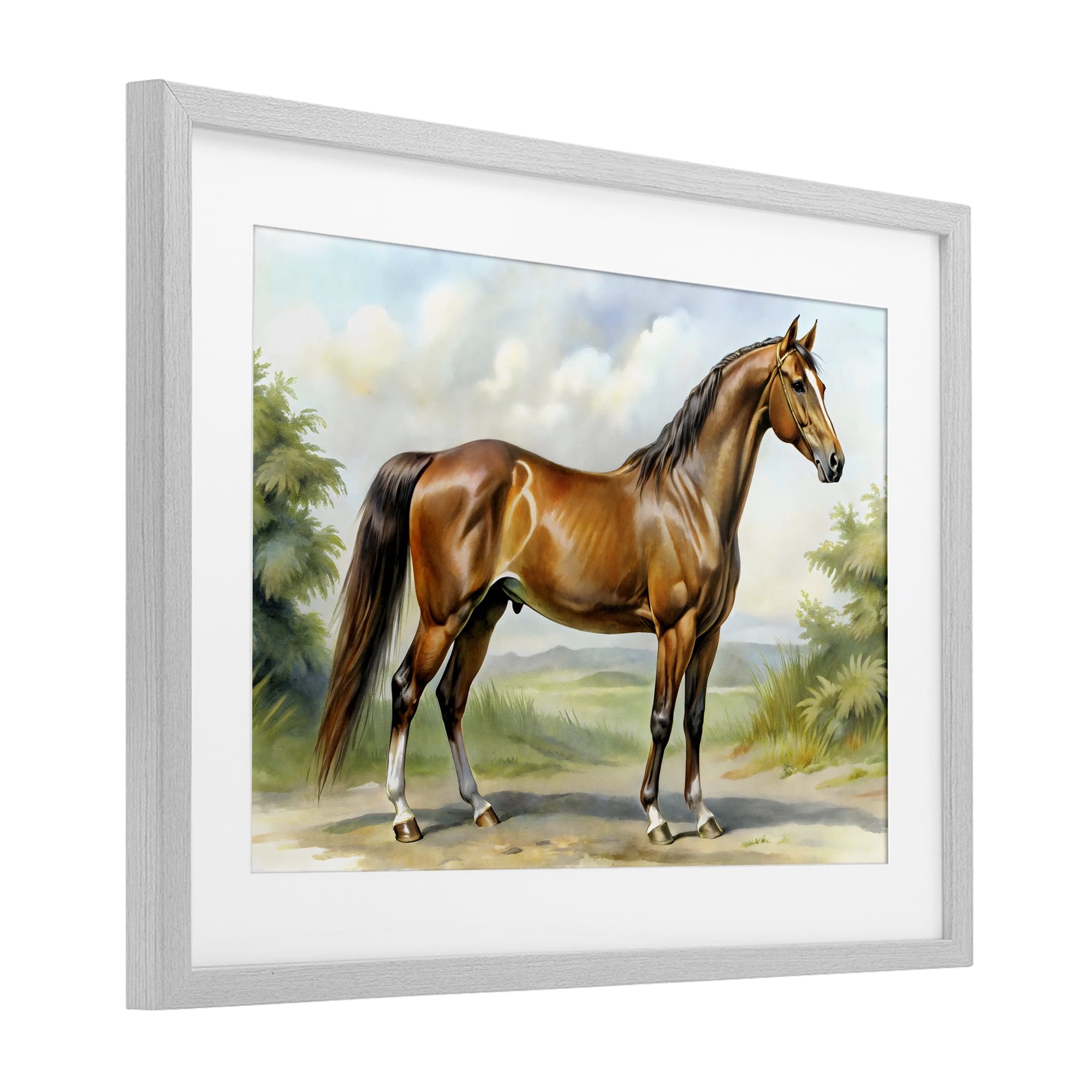 Stupell Industries Majestic Horse in Pastoral Landscape Gray Framed Print Under Glass, design by Creative Studio