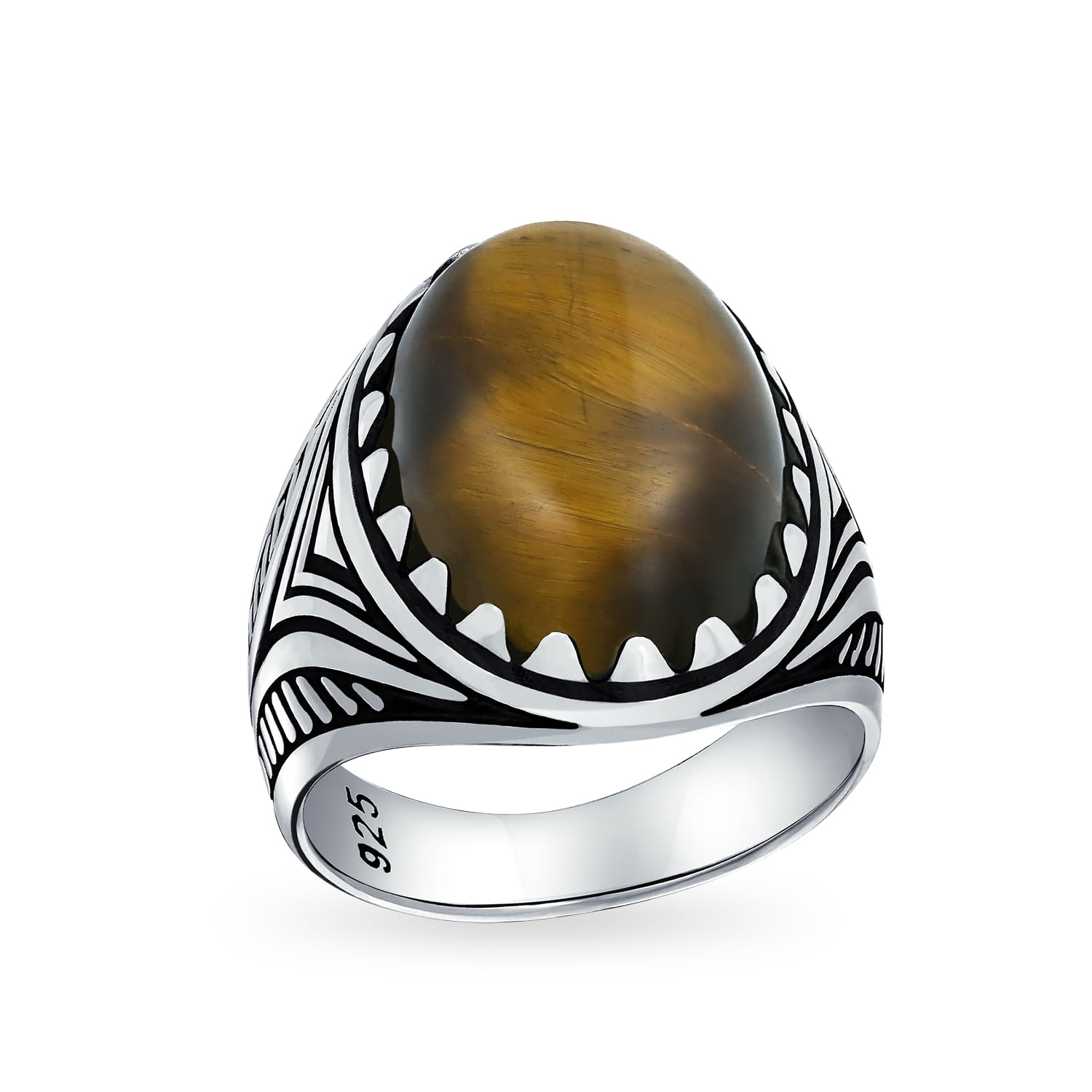 Luxury Tigers Eye and Sapphire Stone Handmade 925 Sterling Silver Mens Ring 