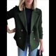 thumbnail image 2 of Abrigo de Lana Cruzado para Mujer, con Solapa con Muescas, Tejido Acanalado, Larga, Chaqueta Blazer Corta. Verde M, 2 of 5
