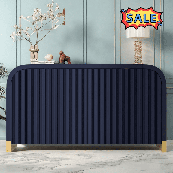Tcbosik 59.8" Modern Sideboard Buffet Cabinet, Storage Credenza with 4 Doors & Adjustable Shelf, Coffee Bar Cabinet for Entryway, Hallway, Kitchen, Living Room, Navy Blue