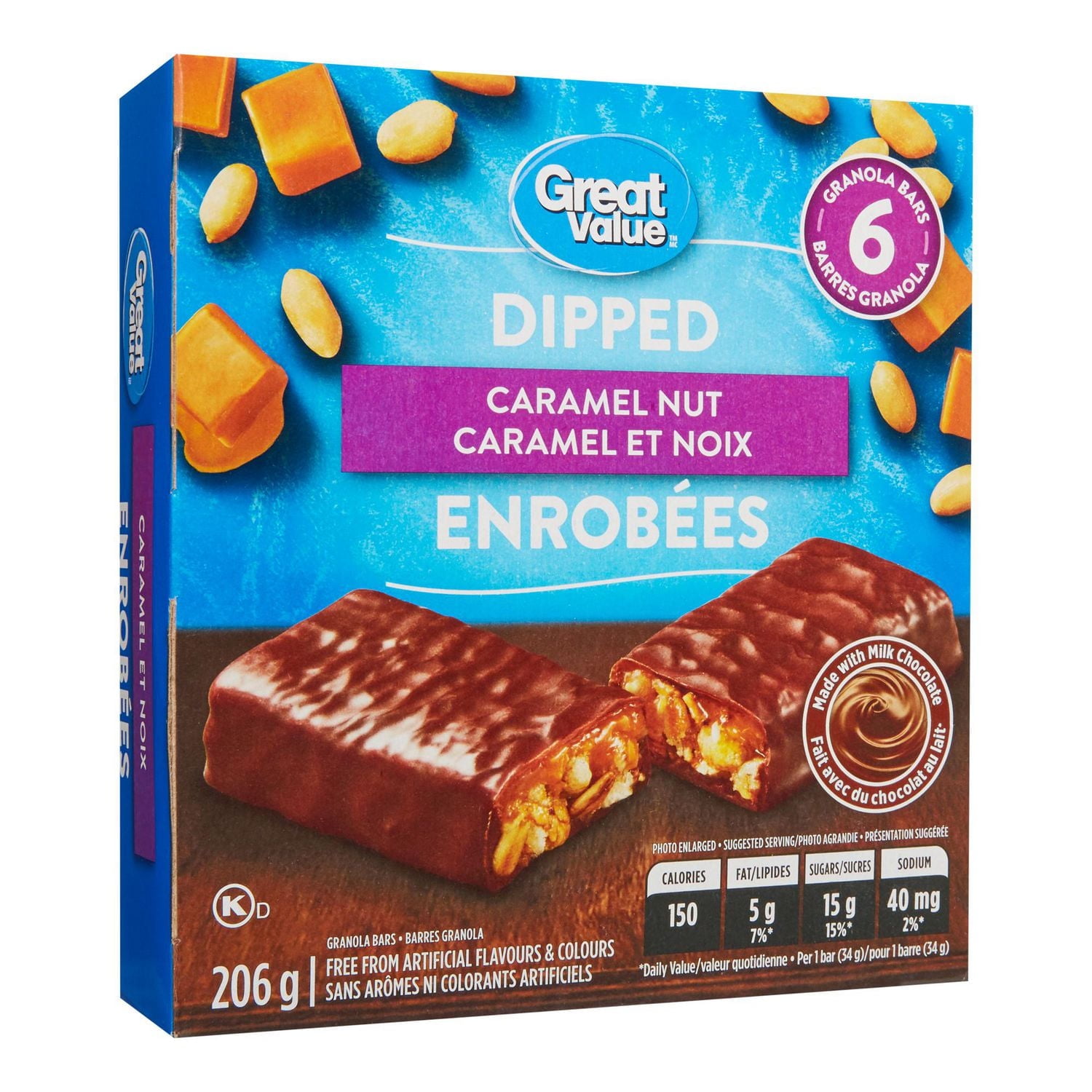 Great Value Caramel Nut Dipped Granola Bars, 6 bars, 206 g