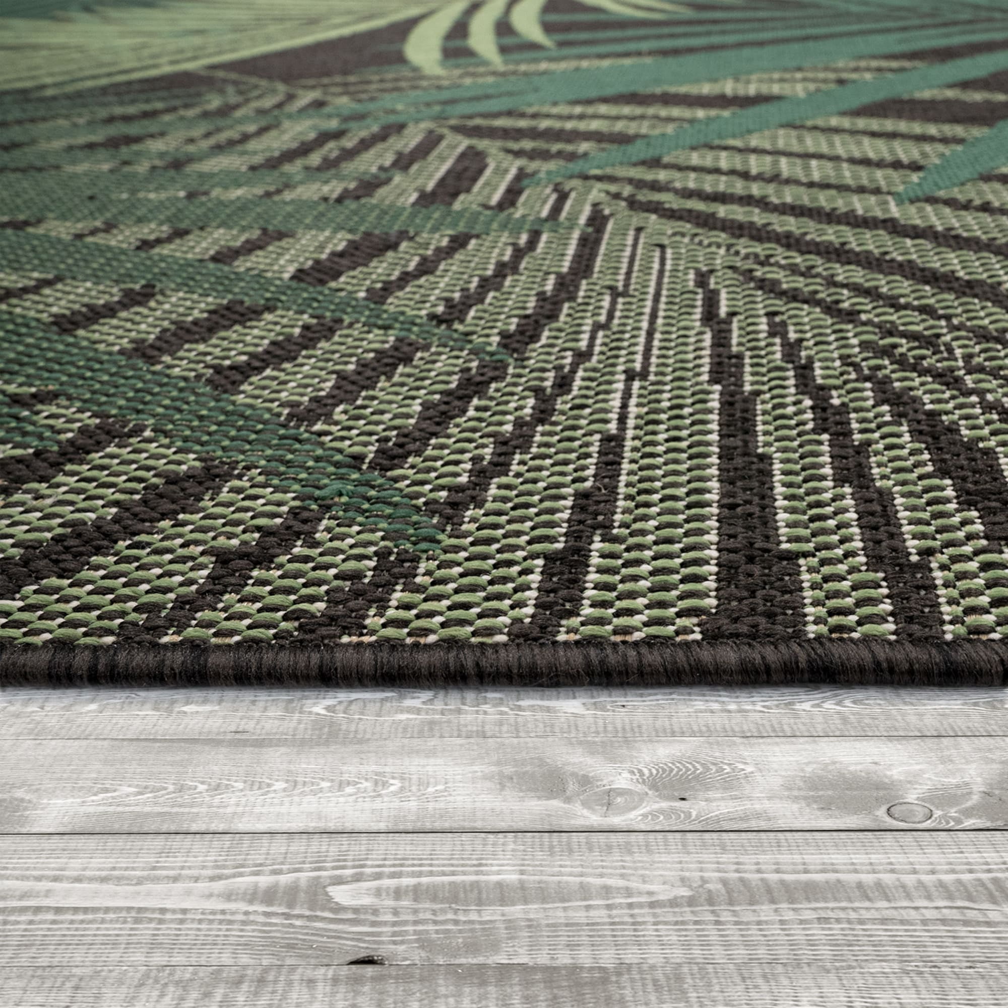 In- & Outdoor Rug Jungle Design with Palm Trees in Green Black