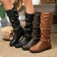 thumbnail image 1 of Sentmoon Bottes Cheville pour Femmes Bottes Femme Bottes pour Femmes à la Mode Décontractées d'Hiver Couleur Unie à Boucle Talon Bout Rond Talon Bas Bottes Genou, 1 of 10