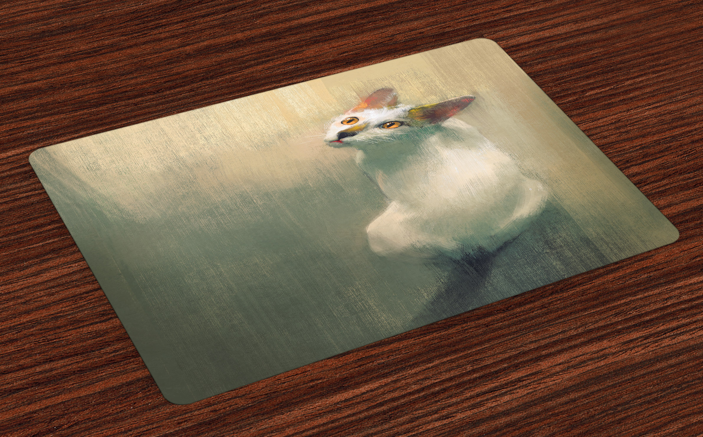 Cat Placemats Set of 4 Young Kitten Looking Up Watercolor Composition of House Pets Brush Marks