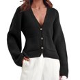 thumbnail image 2 of Women's Deep V Neck Cardigan Sweater Button Front Long Sleeve Short Knitted Jacket with Pockets, 2 of 5