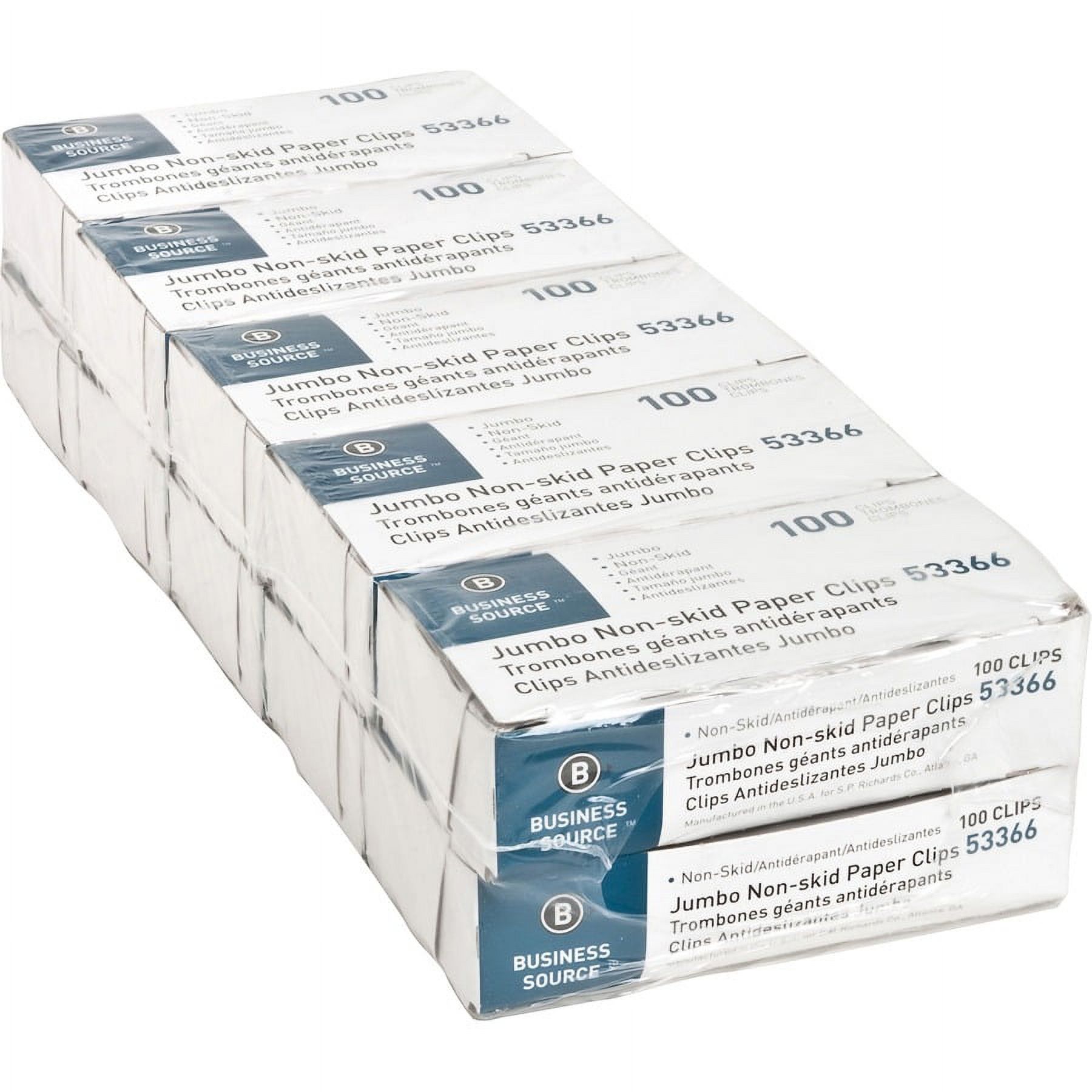 Business Source Jumbo Nonskid Paper Clips - Jumbo - 1000 / Pack - Silver | Bundle of 2 Packs