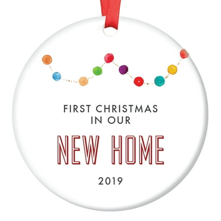 New Home Ornament 2019, Gift for New Homeowners Ceramic Xmas Ornament Present for Housewarming Party First House Colorful Garland Christmas Keepsake 3