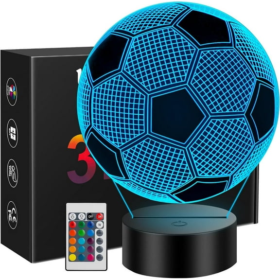 Wanocean Soccer 3D Illusion Lamp with Remote Control 16 Color Changing Soccer Accessories Stuff Night Light