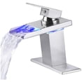 thumbnail image 1 of HLONK LED Bathroom Sink Faucet Waterfall Open Glass Spout Bathroom Faucets Single Handle 3 Colors Changing RV Vanity Faucets for Sinks 1 Hole with Pop Up Drain and Water Supply Hoses  Mat, 1 of 11