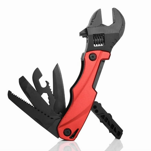 Outdoor camping multi-function wrench pliers multi-purpose adjustable wrench folding knife saw wrench combination tool KA-62A red