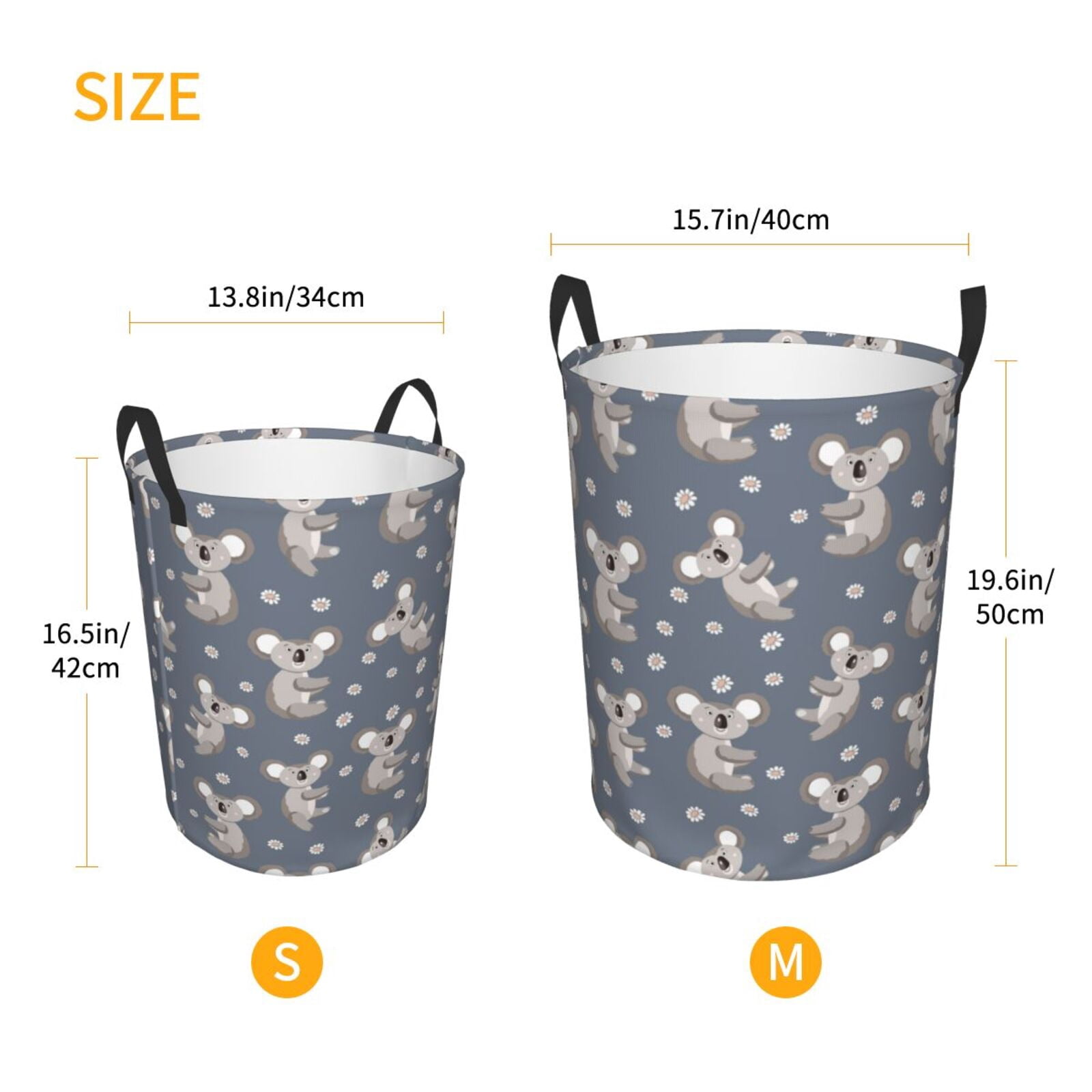 Large Laundry Basket with Handles - Floral Koala Gray Kids Baby Dirty Clothes Laundry Hamper for Bedroom Aesthetic