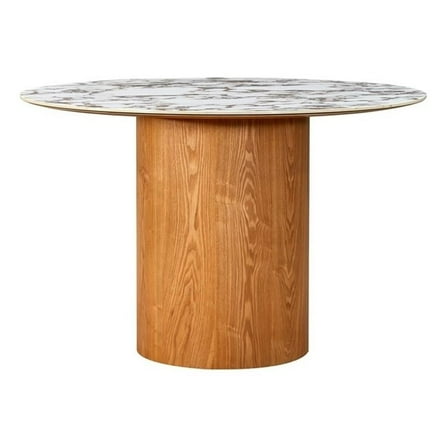 Pemberly Row Transitional Ceramic White Marble Round Dinette Table